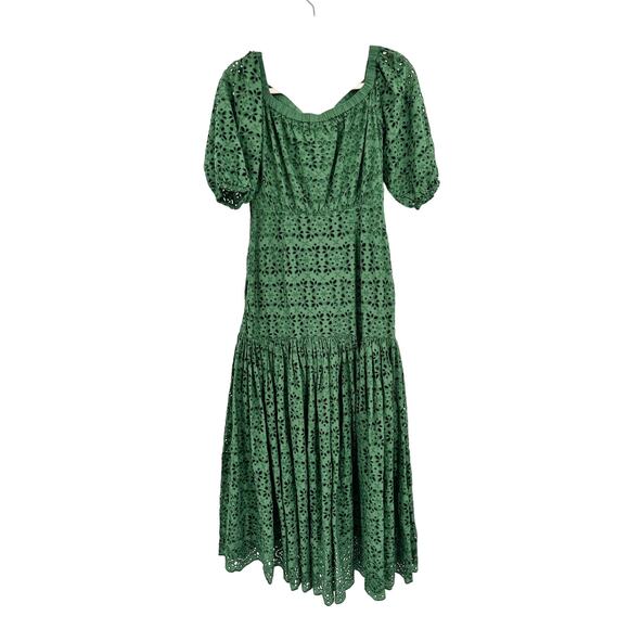 Veronica Beard Cali Off Shoulder Broderie Anglaise Cotton Voile Maxi Dress Green - Picture 4 of 8